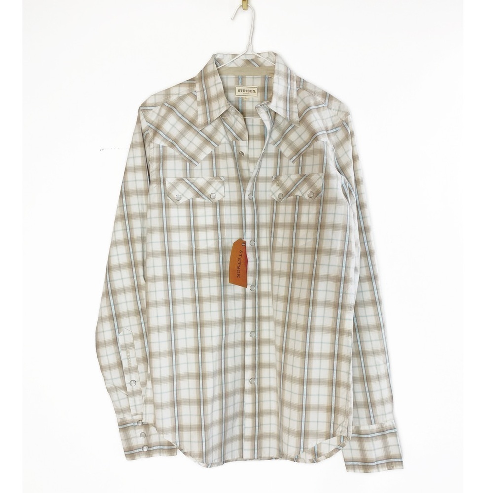 Stetson NWT Dobby Plaid Western button down Shirt Modern fit Mens size S